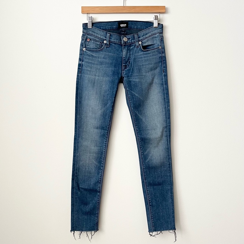 Hudson Women's Denim Jeans Size 24 Blue Skinny Low Rise Raw Hem Stretch Comfy